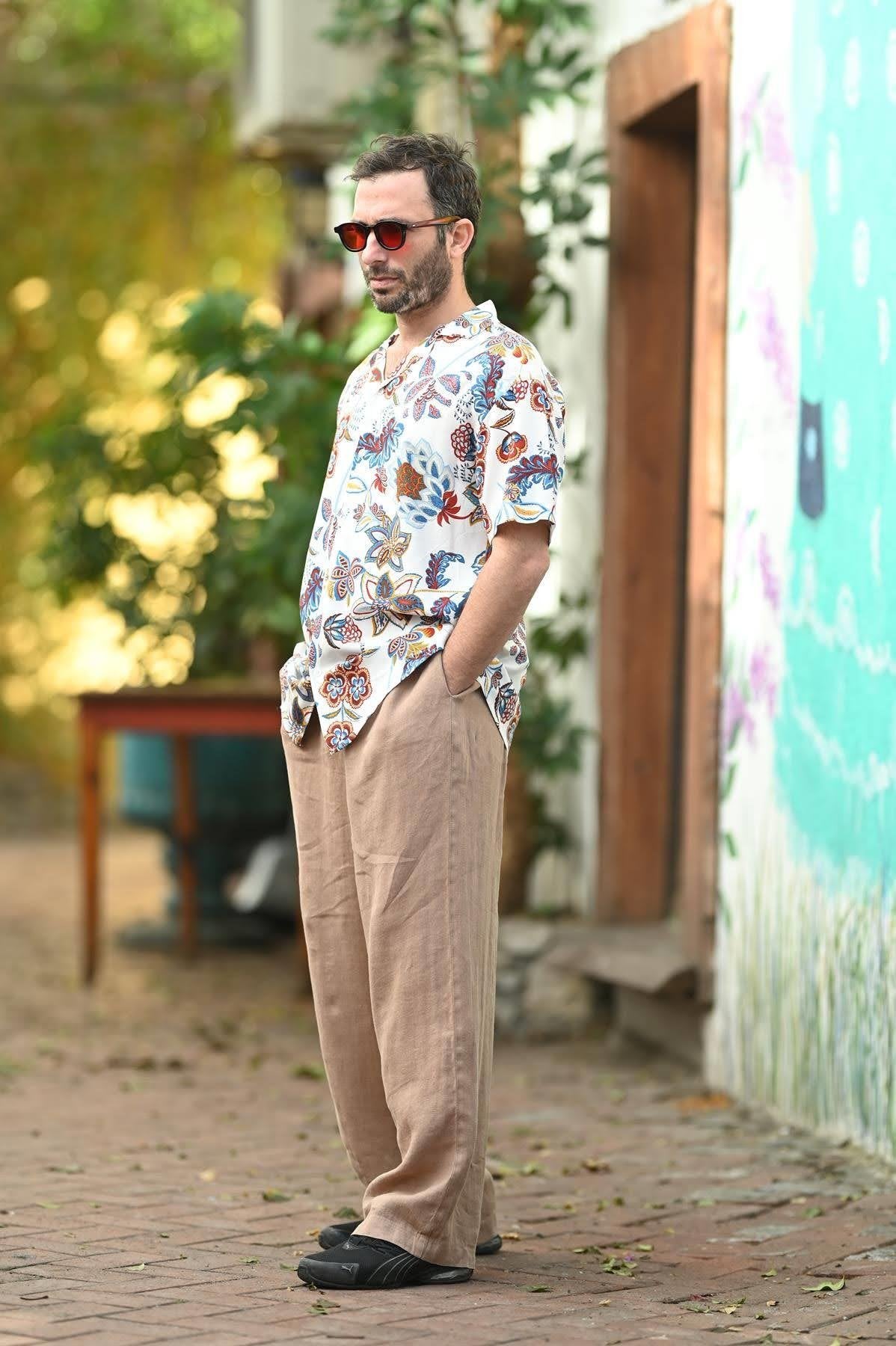 White Patterned Short Sleeve Men's Shirt