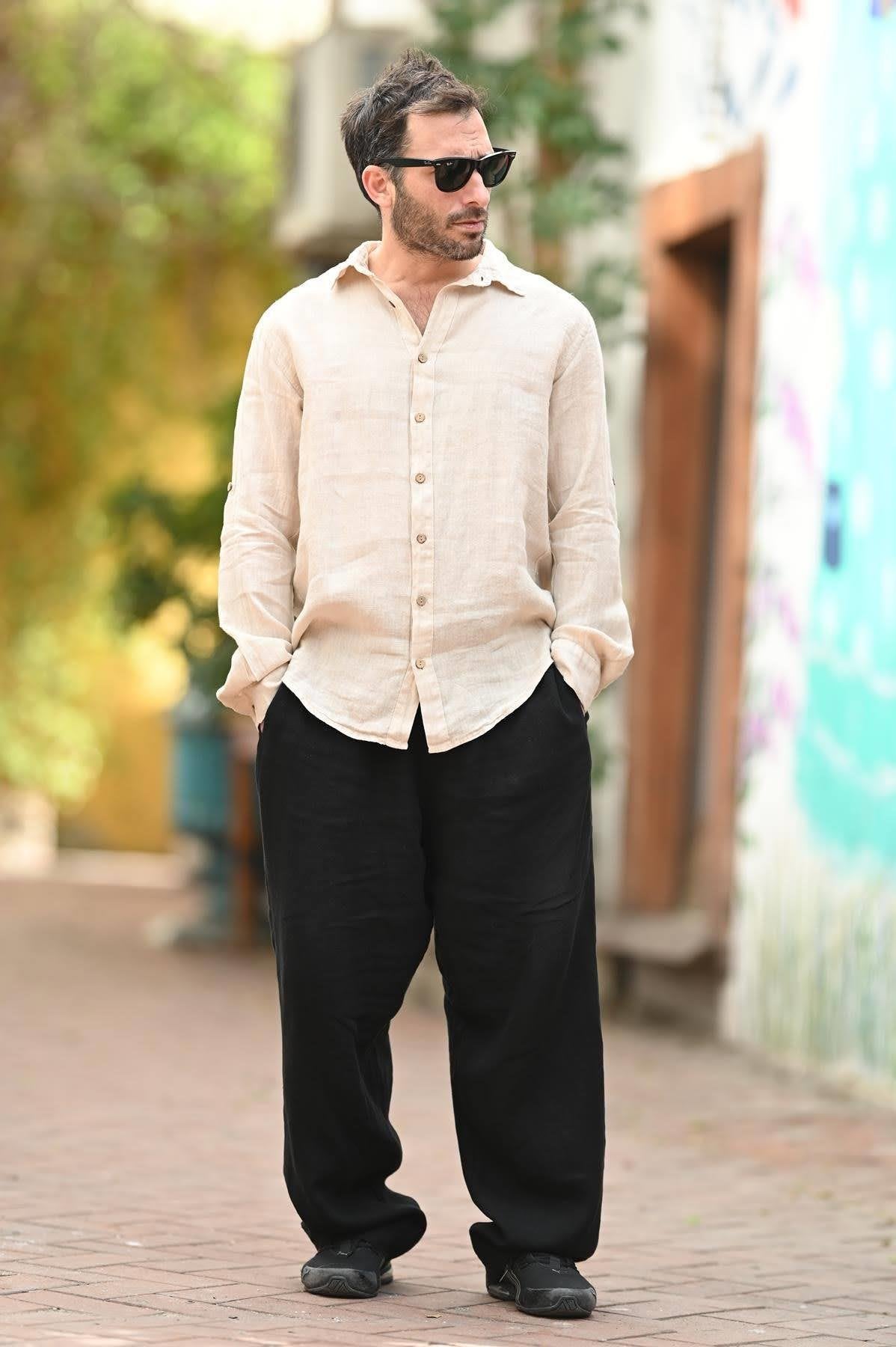 Cream Colored Linen Classic Men's Shirt