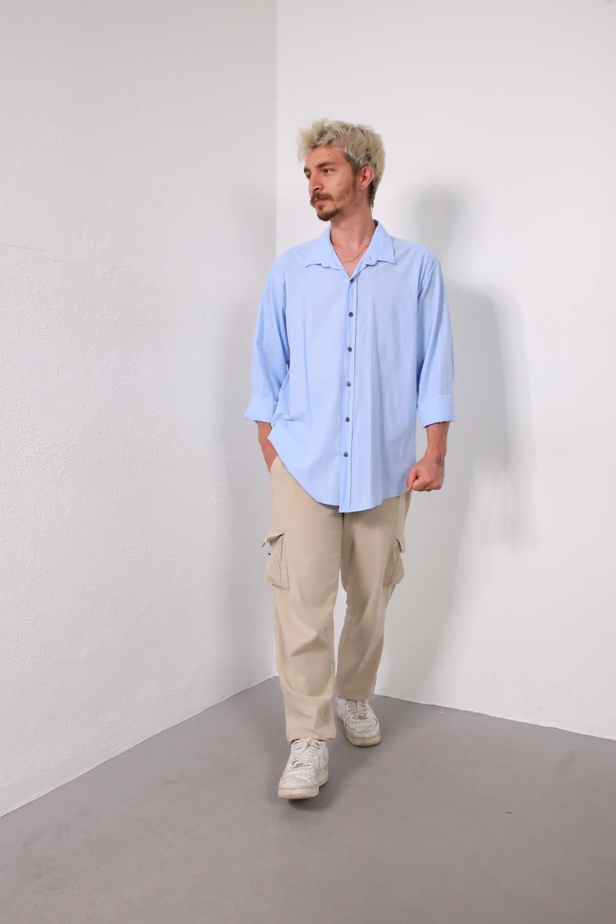 Blue Men's Cotton Shirt