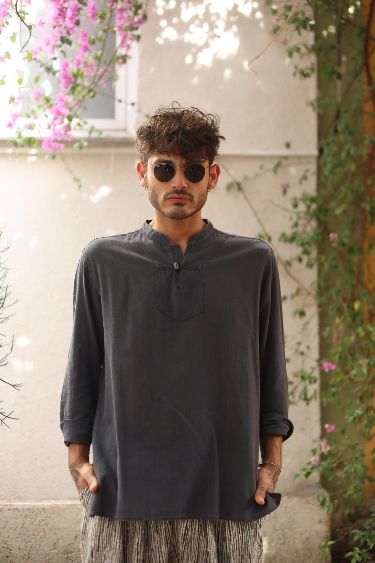 Anthracite Single Button Men's Shirt