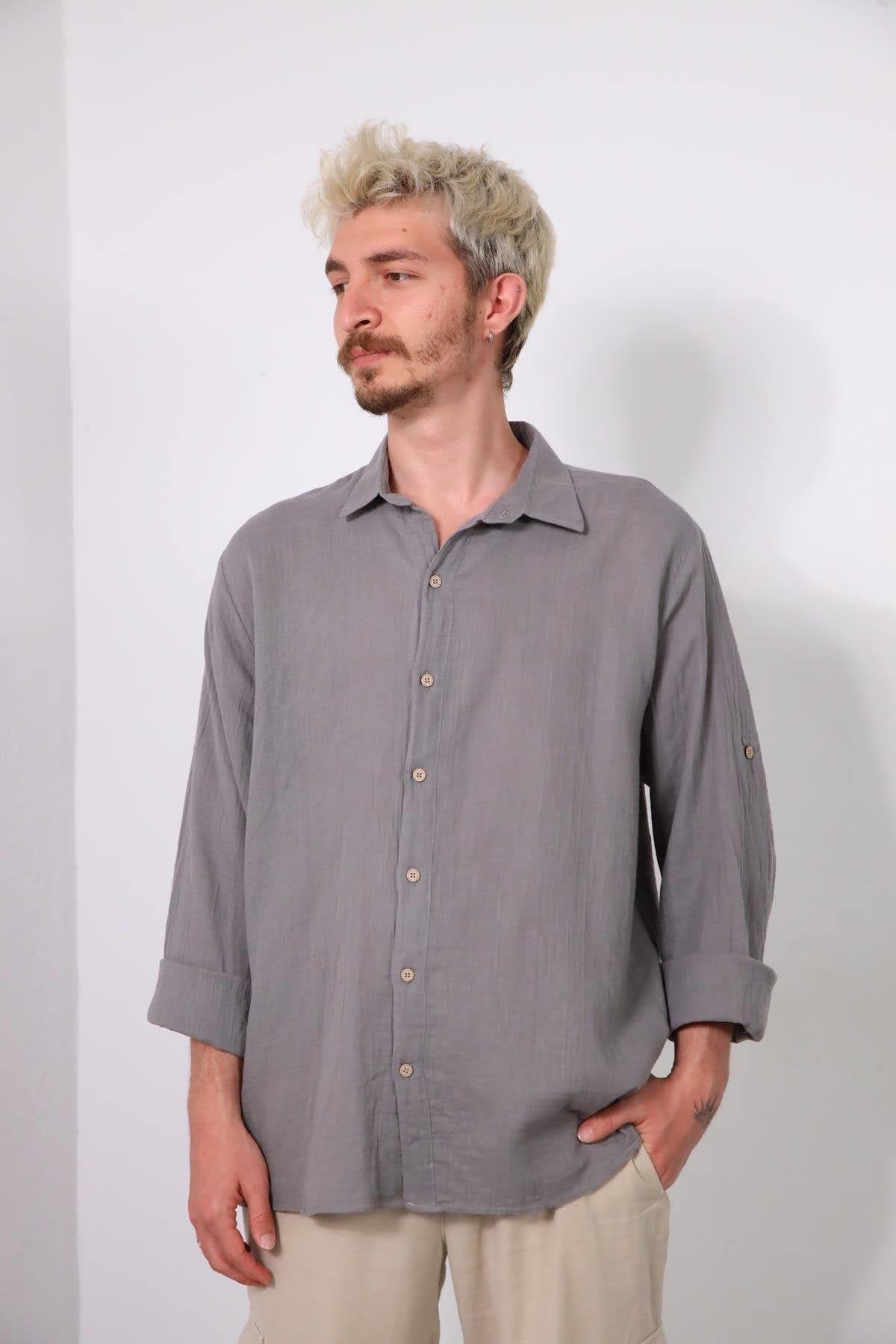 Men's Dark Gray Epauletted Muslin Shirt