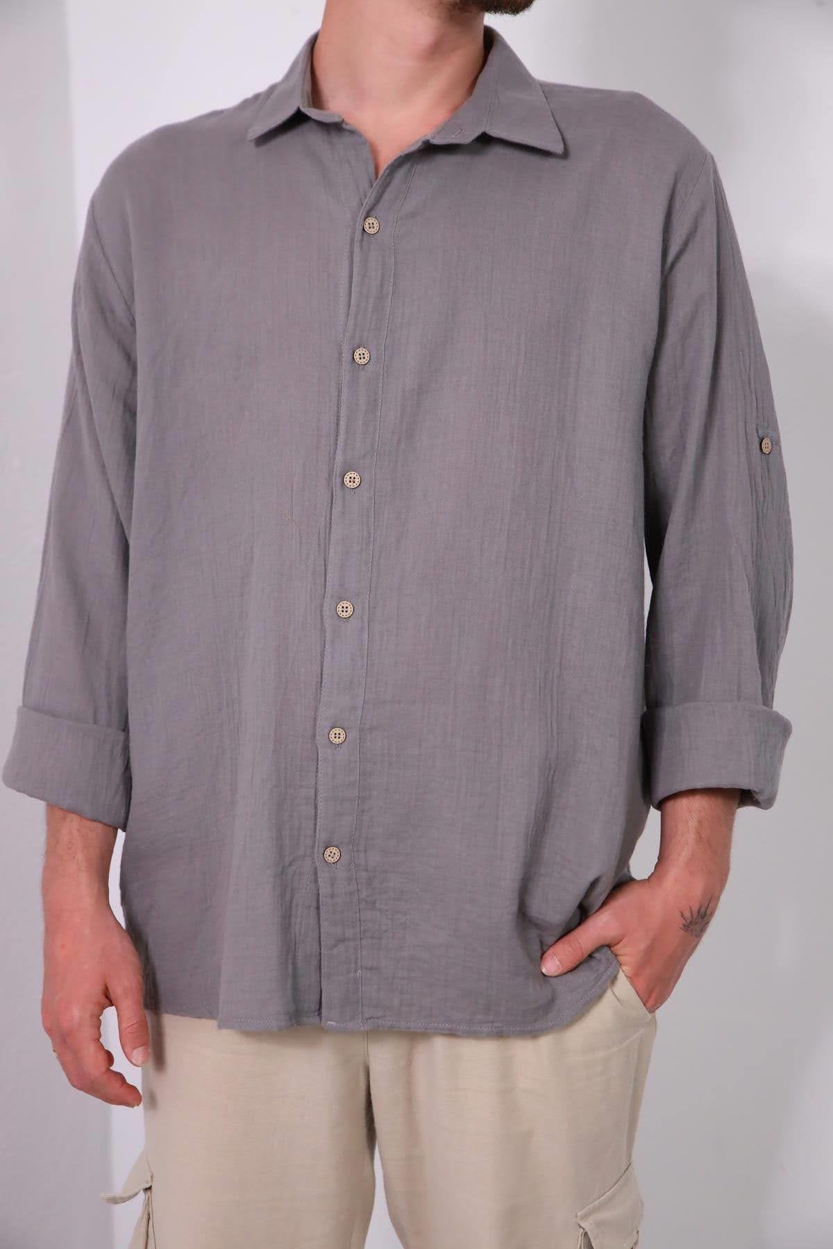 Men's Dark Gray Epauletted Muslin Shirt
