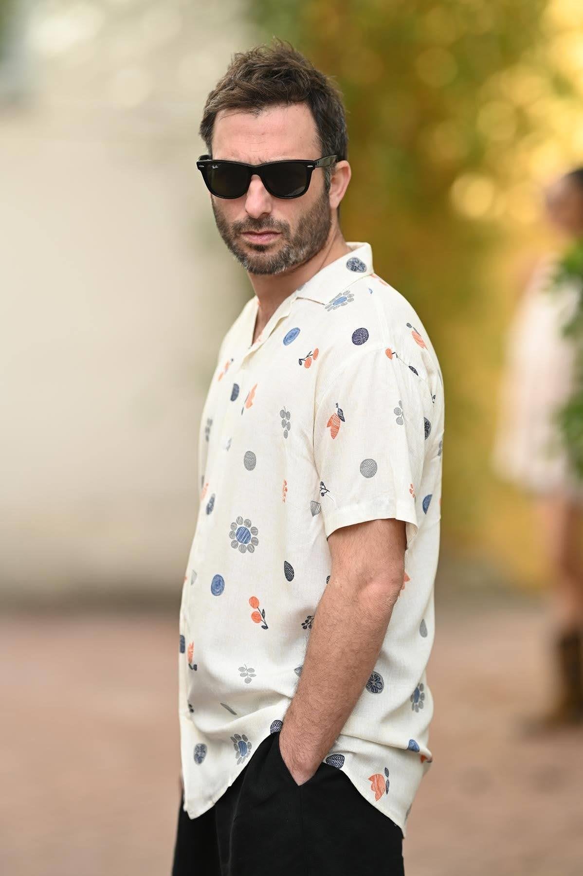 Ecru Patterned Short Sleeve Men's Shirt