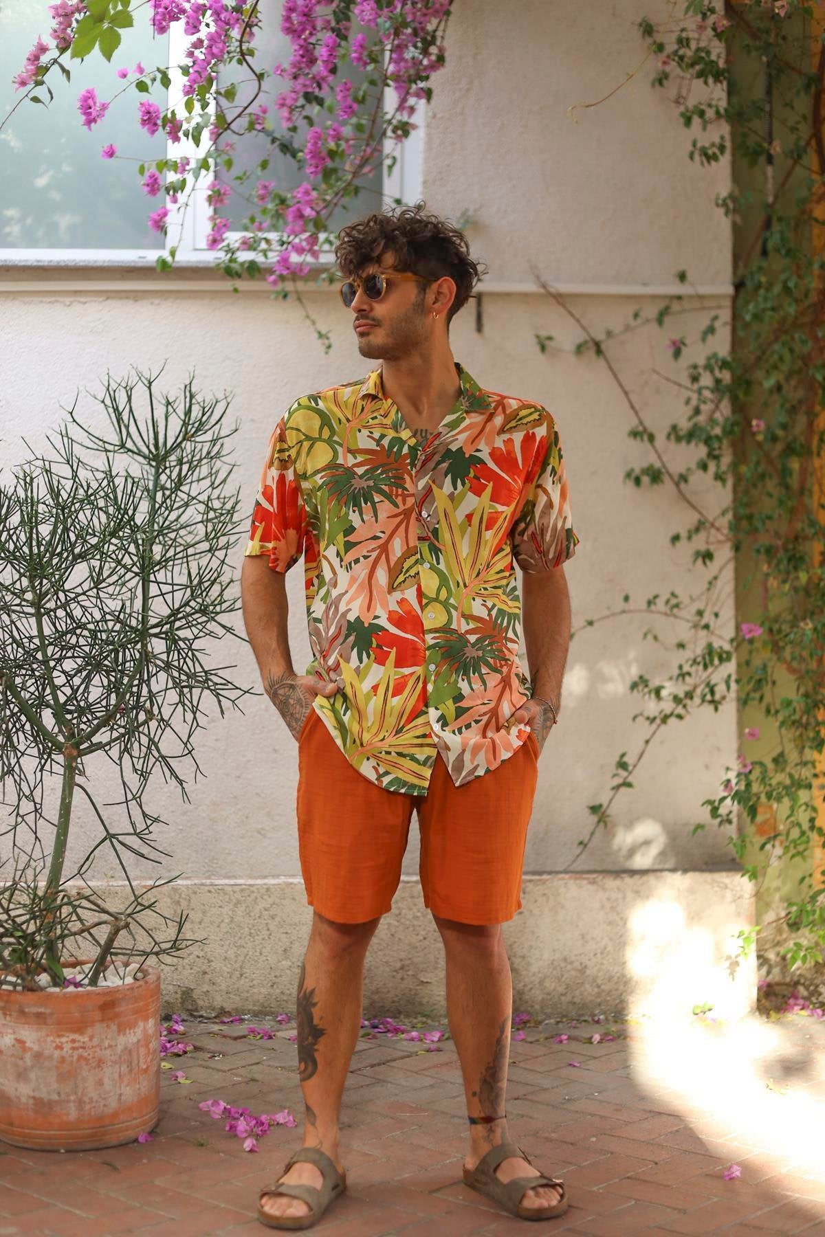 Colorful Patterned Short Sleeve Men's Shirt