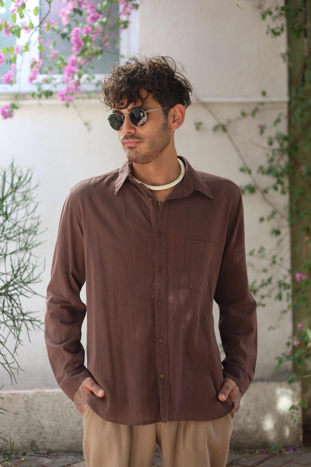 Brown Men's Thomas Shirt with Pocket Stitching