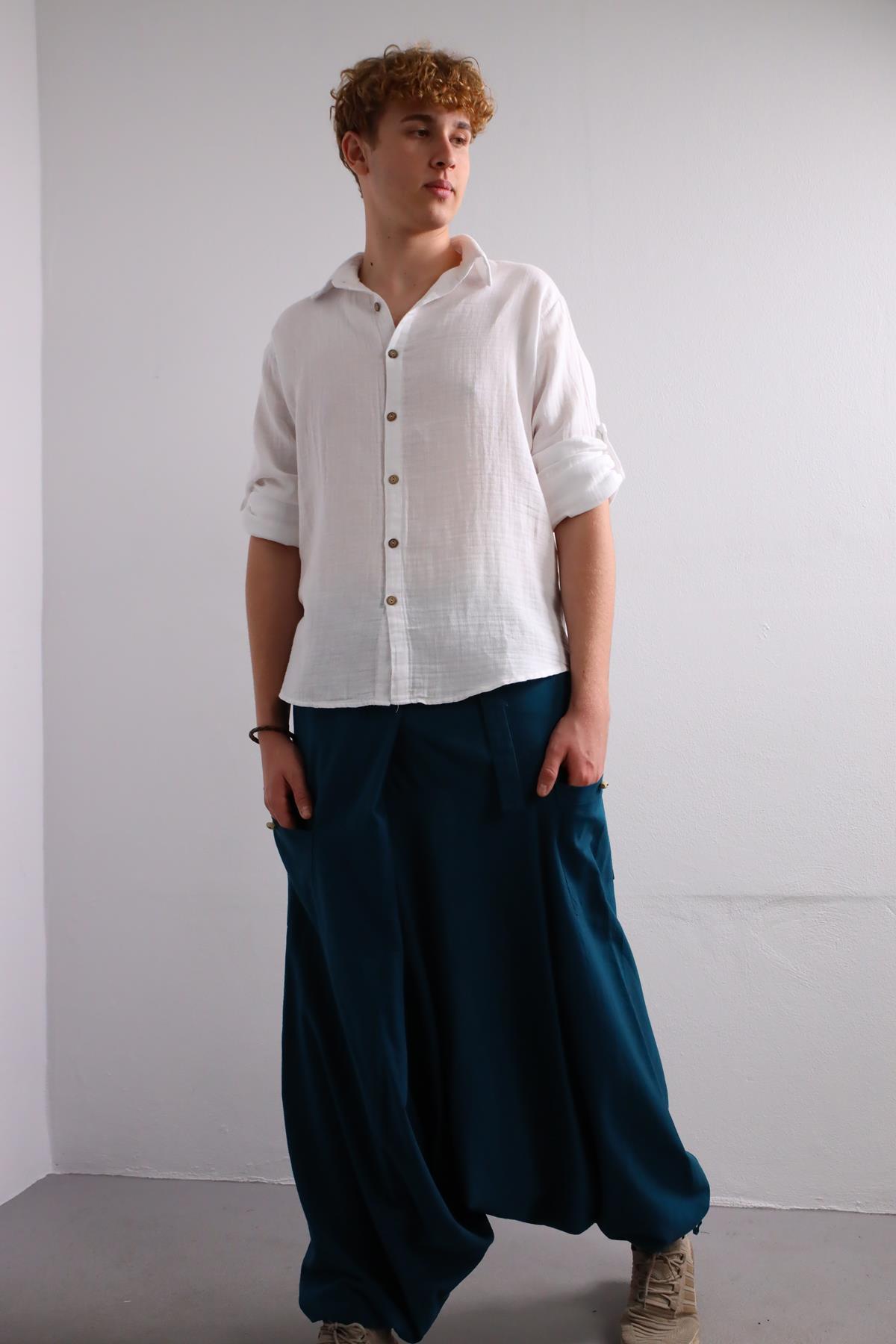 White Muslin Shirt with Epaulets on the Sleeves