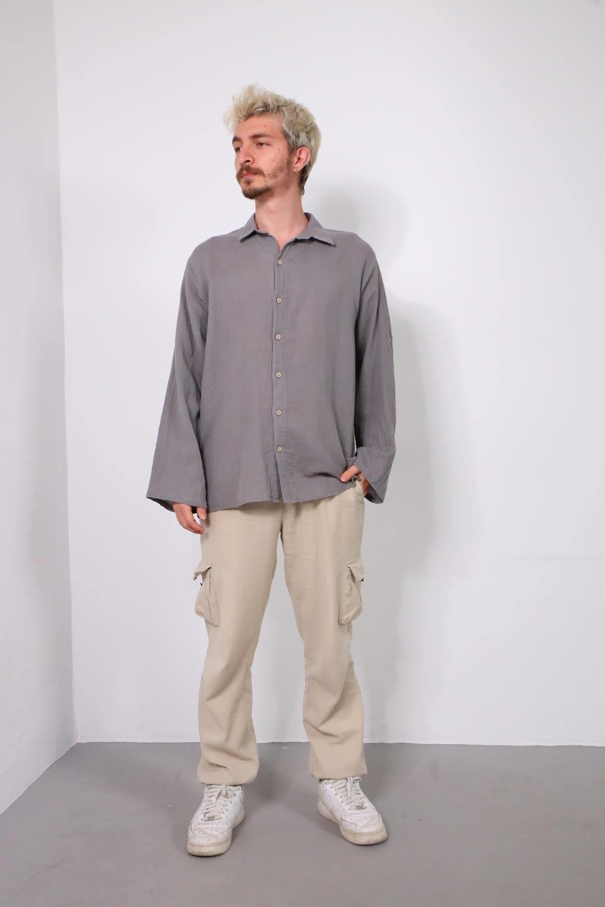 Men's Dark Gray Epauletted Muslin Shirt