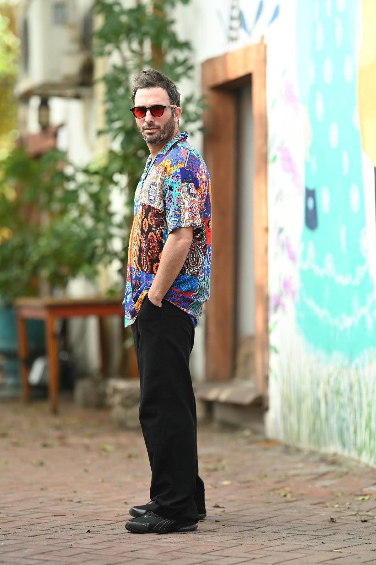 Colorful Patterned Short Sleeve Men's Shirt