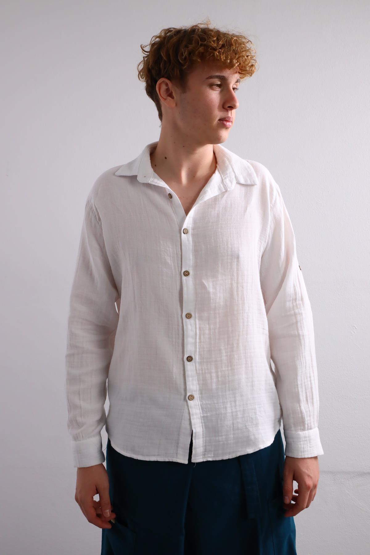 White Muslin Shirt with Epaulets on the Sleeves