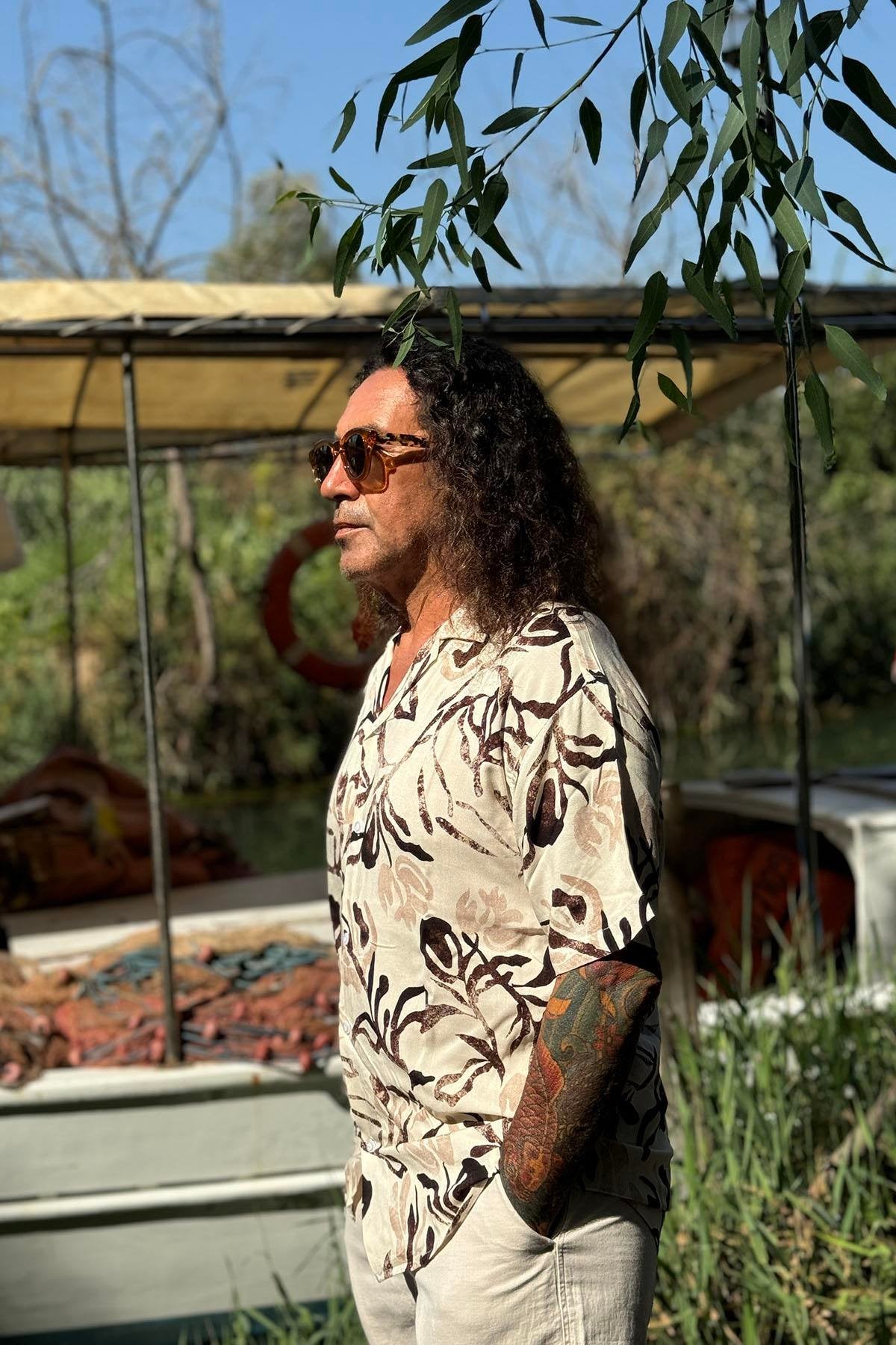 Men's Short-Sleeved Shirt with Off-White Pattern