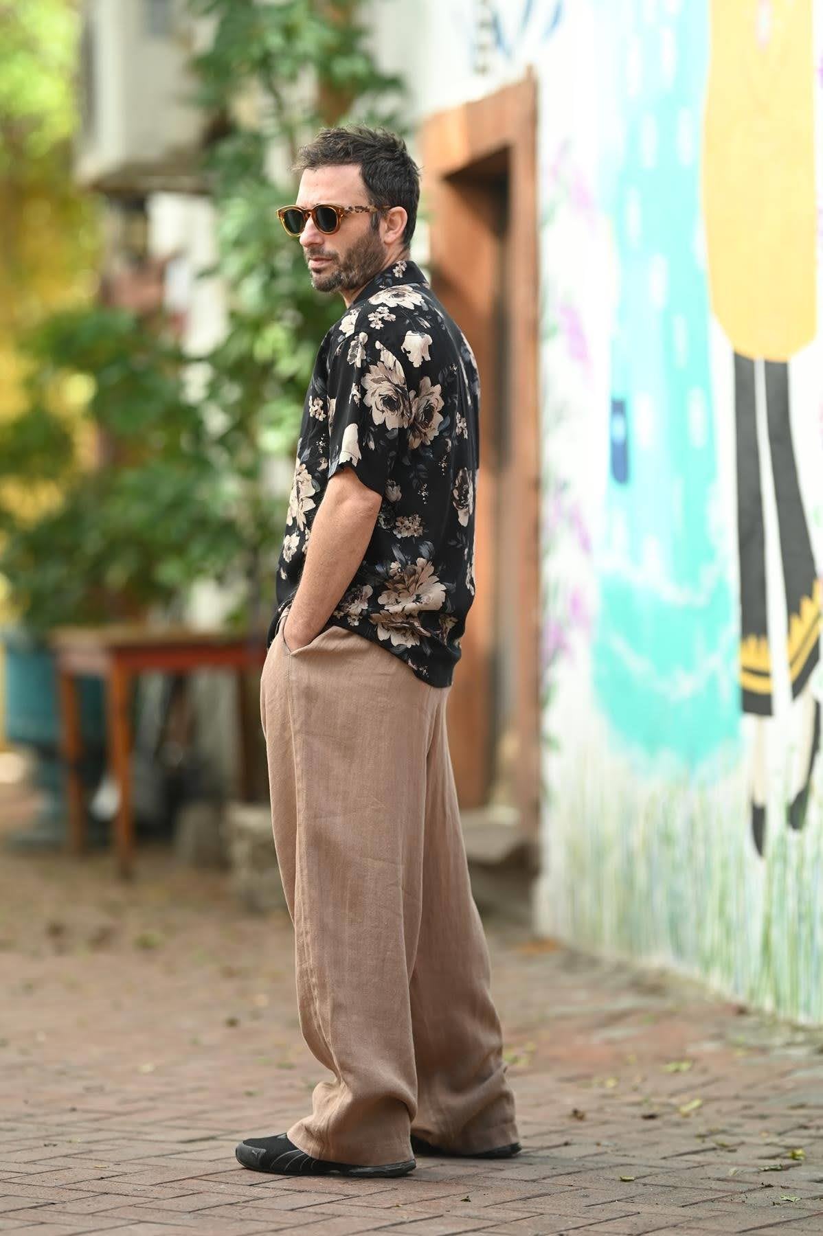 Black Patterned Short Sleeve Men's Shirt