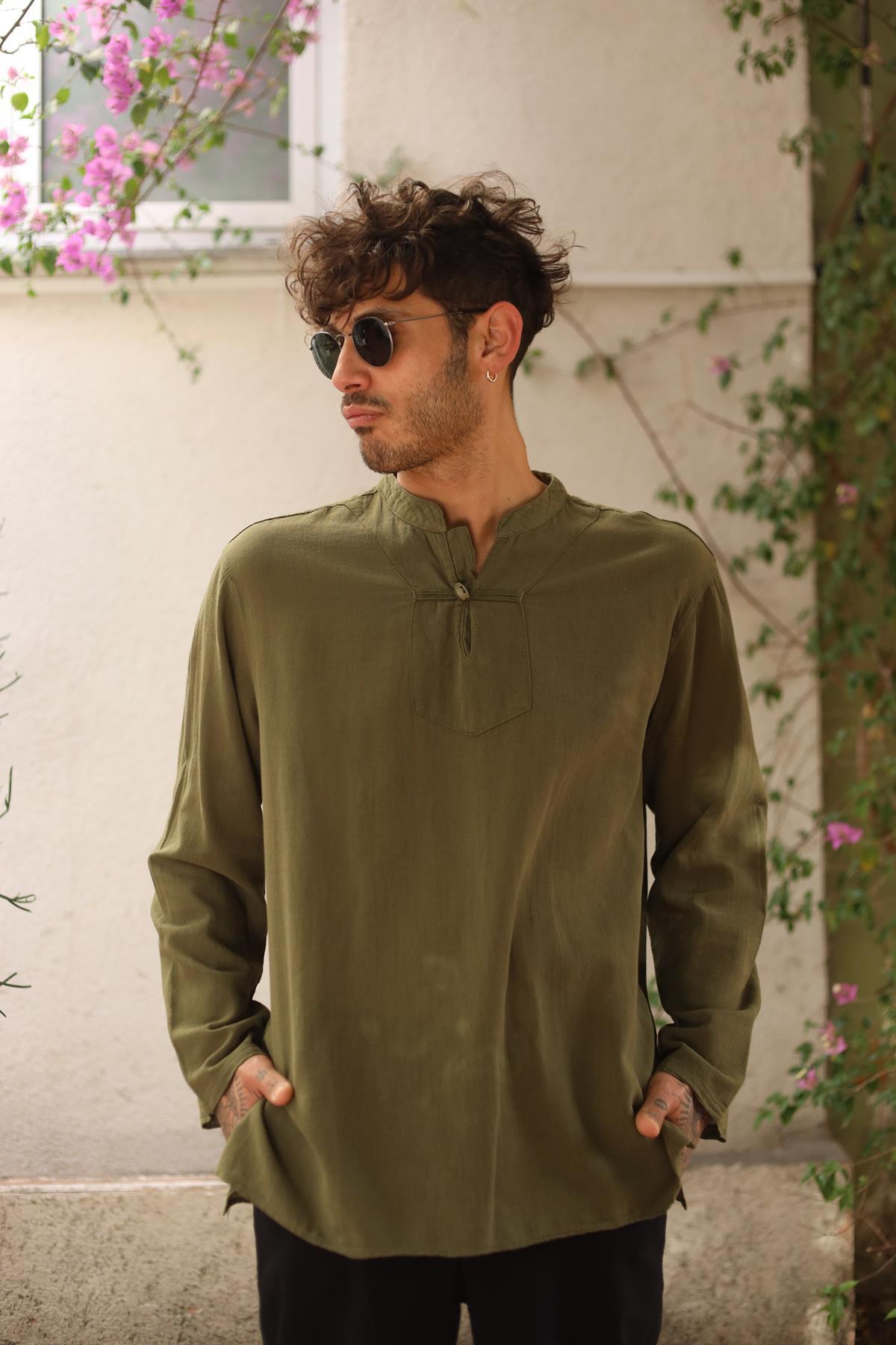 Khaki Single Button Men's Shirt