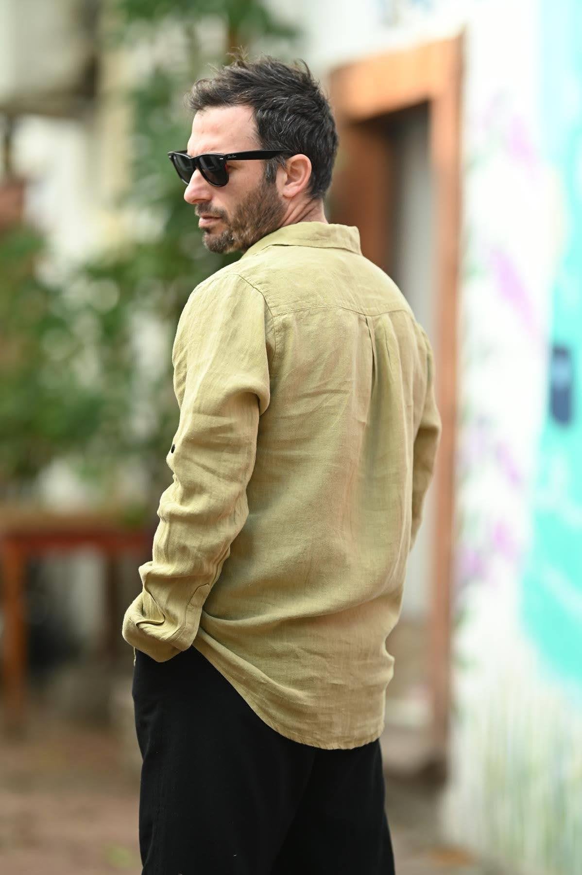 Light Khaki Linen Classic Men's Shirt