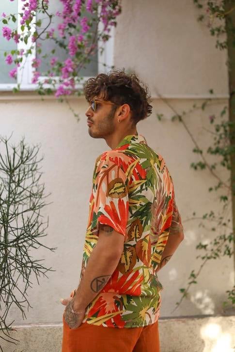 Colorful Patterned Short Sleeve Men's Shirt