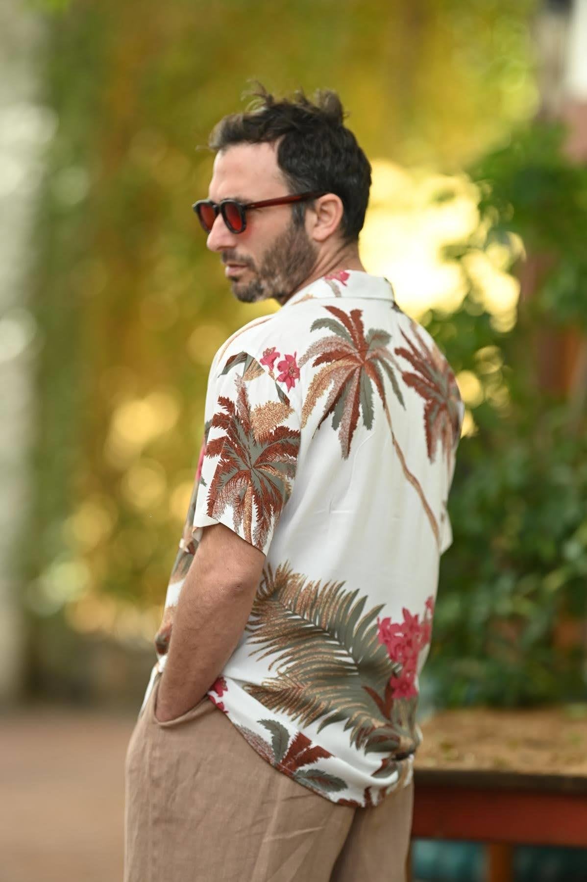 White Patterned Short Sleeve Men's Shirt