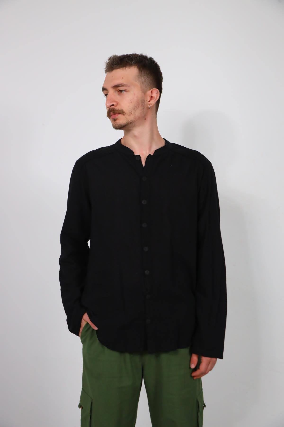 Black Mandarin Collar Berto Shirt