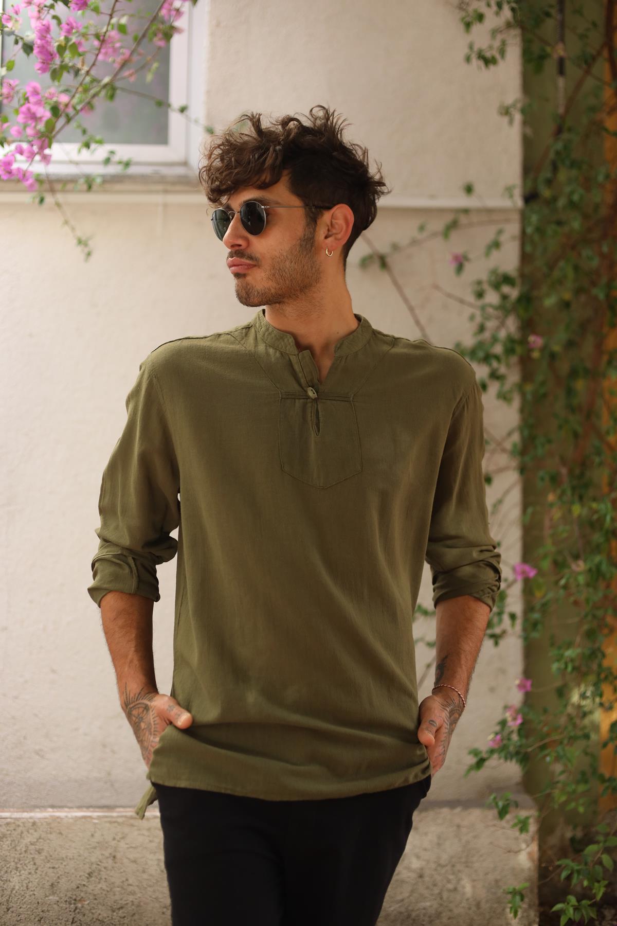 Khaki Single Button Men's Shirt