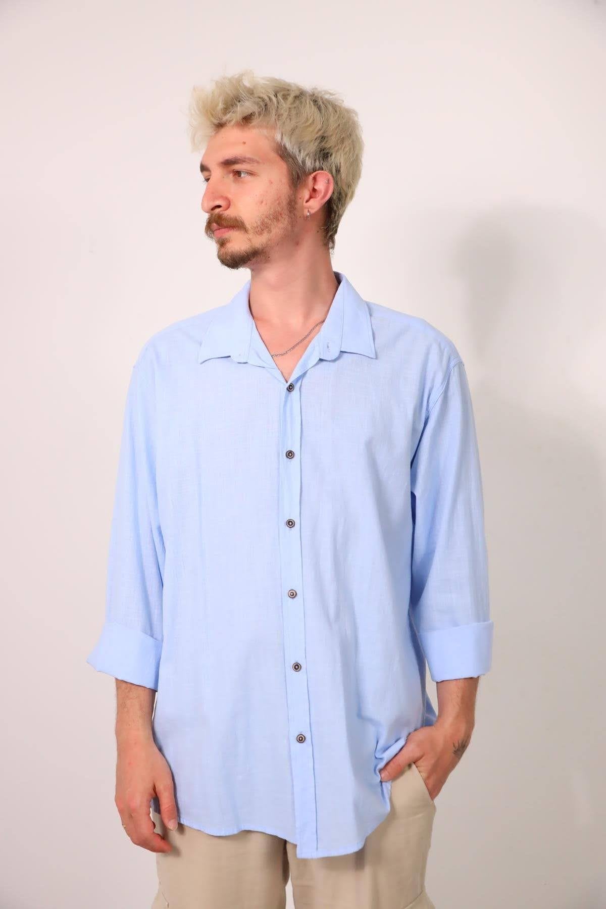 Blue Men's Cotton Shirt