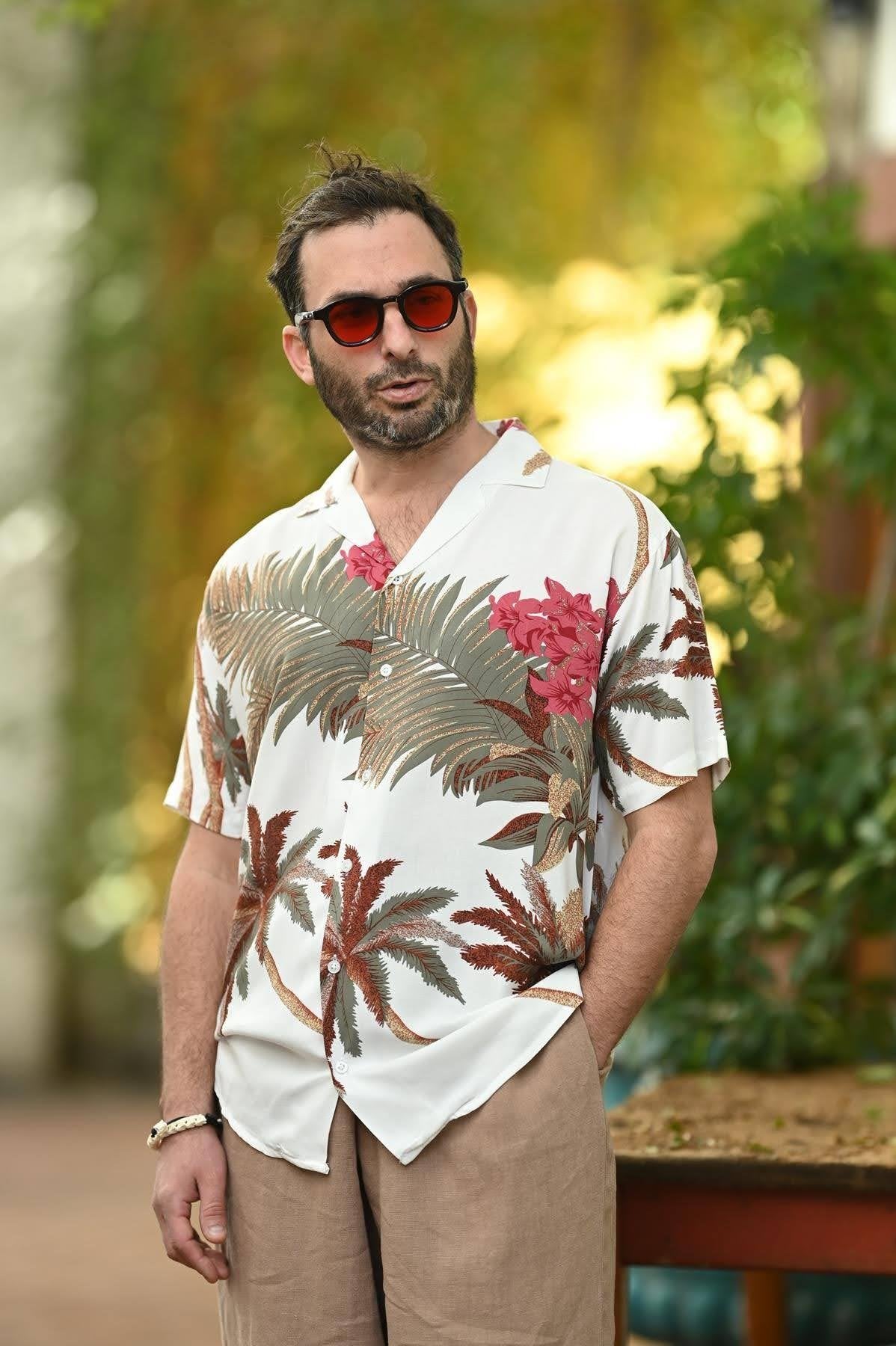 White Patterned Short Sleeve Men's Shirt