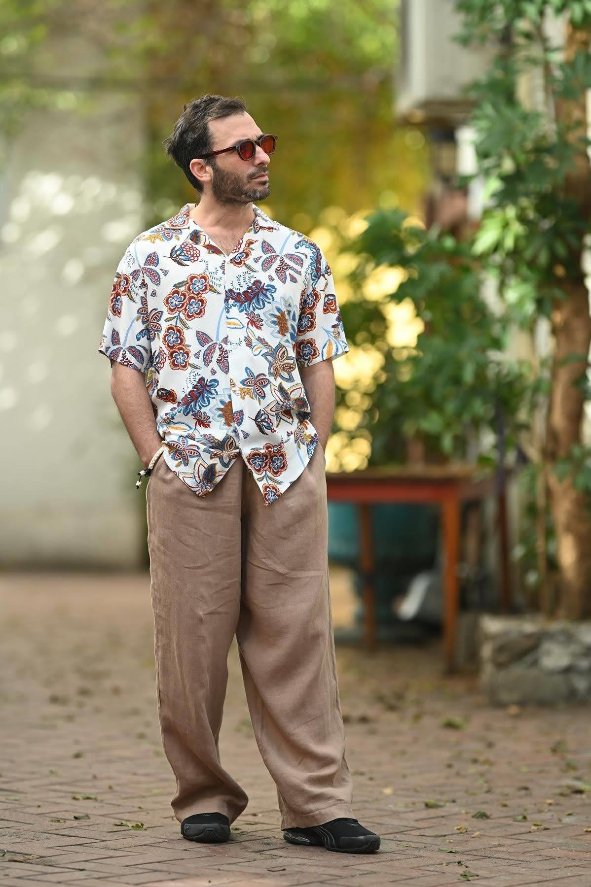 White Patterned Short Sleeve Men's Shirt