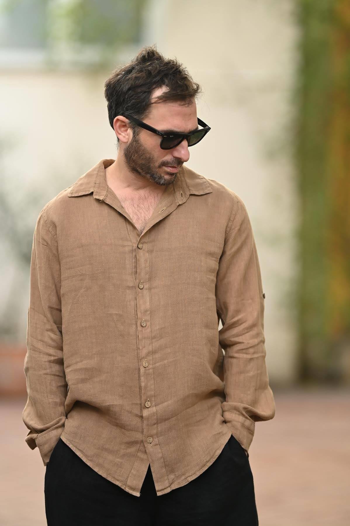 Milky Coffee Linen Classic Men's Shirt