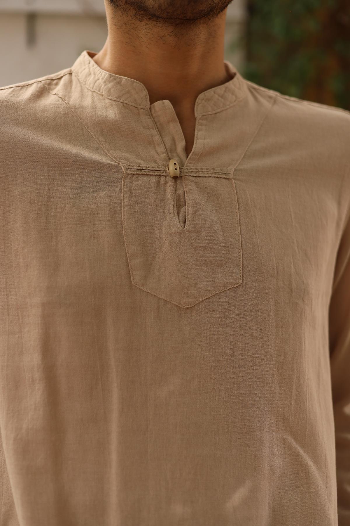 Beige Single Button Men's Shirt