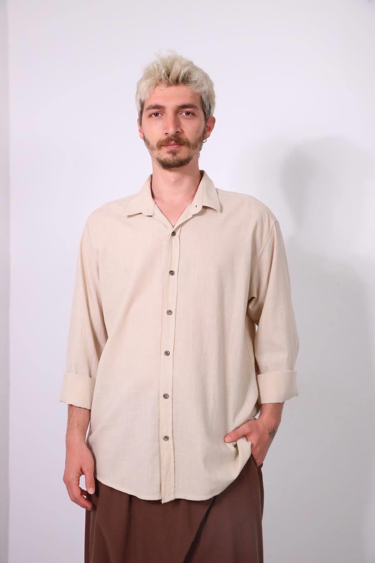 Cream Colored Men's Cotton Shirt