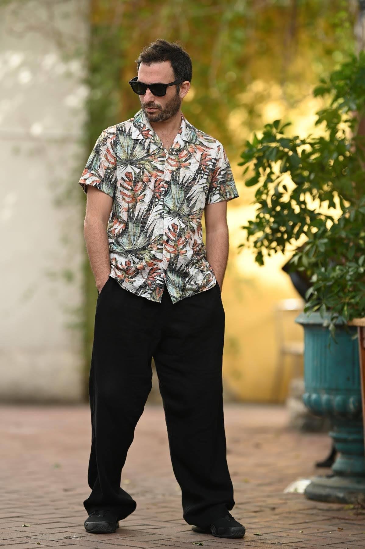 Green Leaf Patterned Men's Shirt