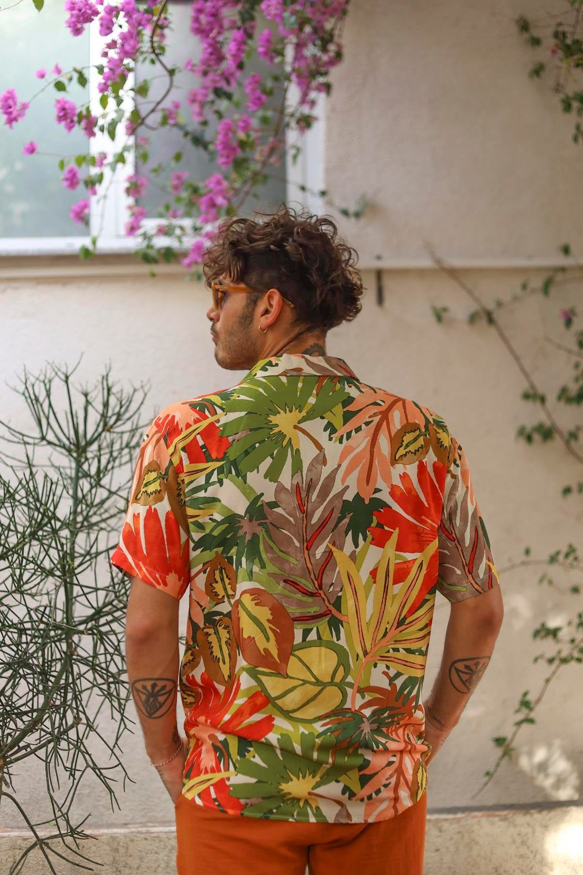 Colorful Patterned Short Sleeve Men's Shirt