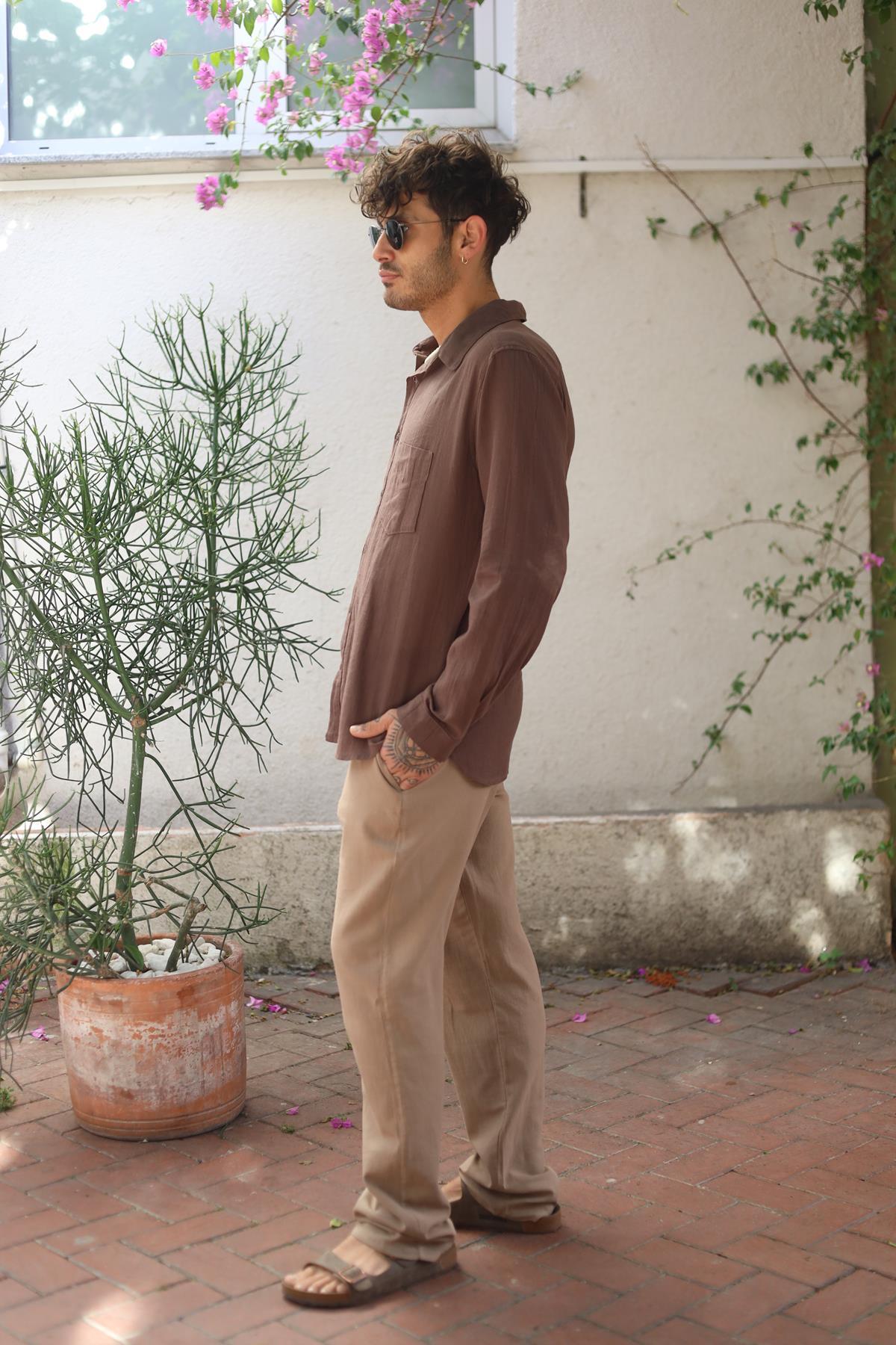 Brown Men's Thomas Shirt with Pocket Stitching