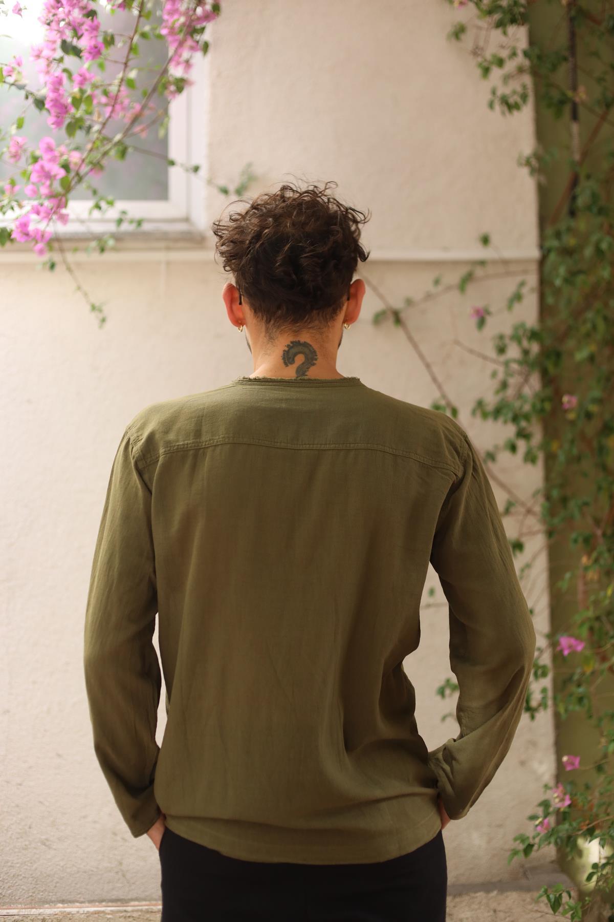 Khaki Lace-Up Bohemian Men's Shirt