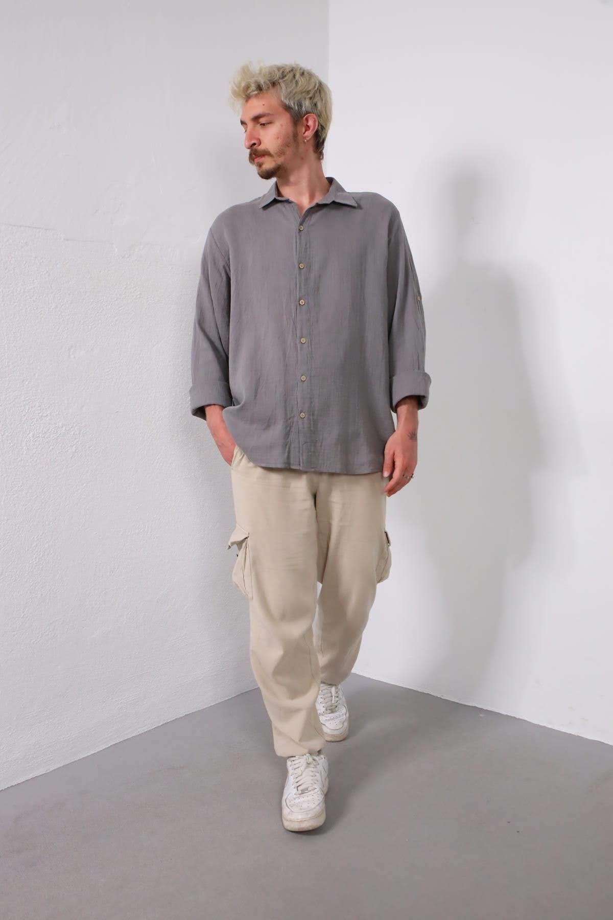 Men's Dark Gray Epauletted Muslin Shirt