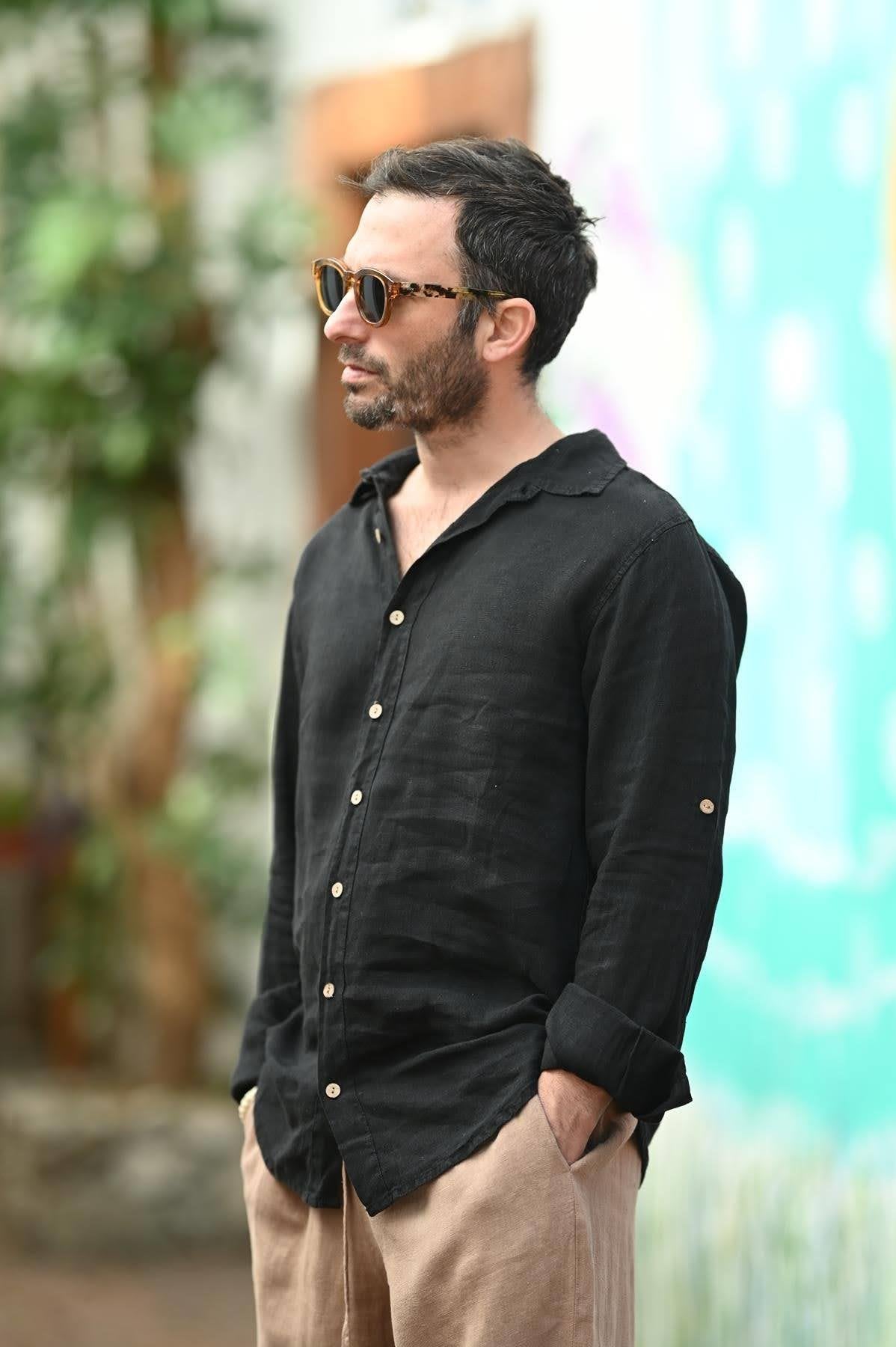 Black Linen Classic Men's Shirt