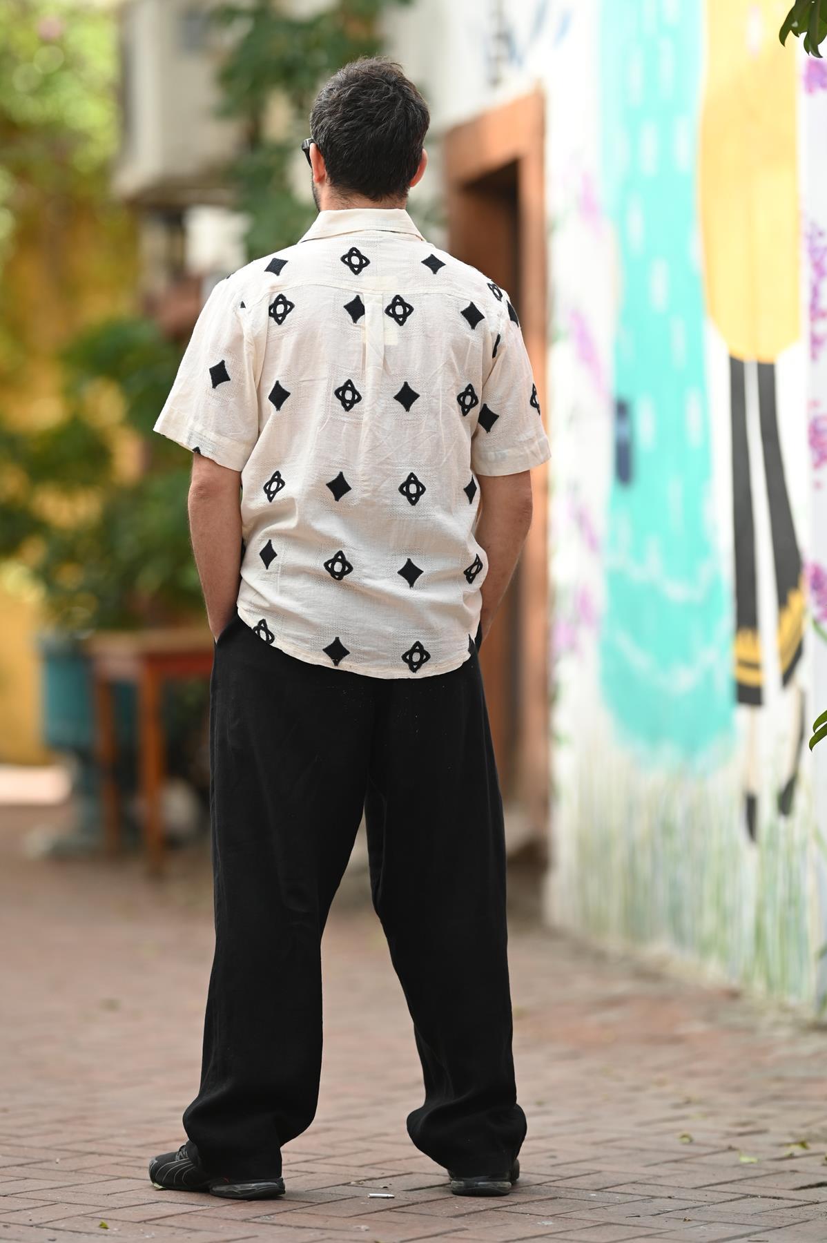 Cream Bordered Short Sleeve Men's Shirt