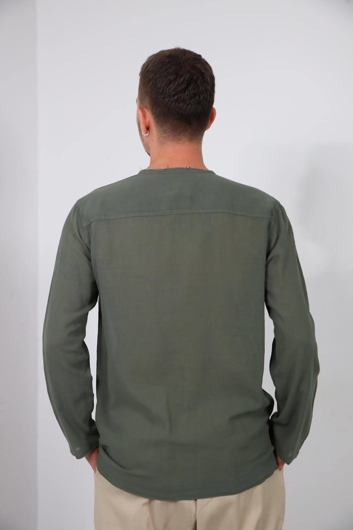 Khaki Lace-Up Bohemian Men's Shirt