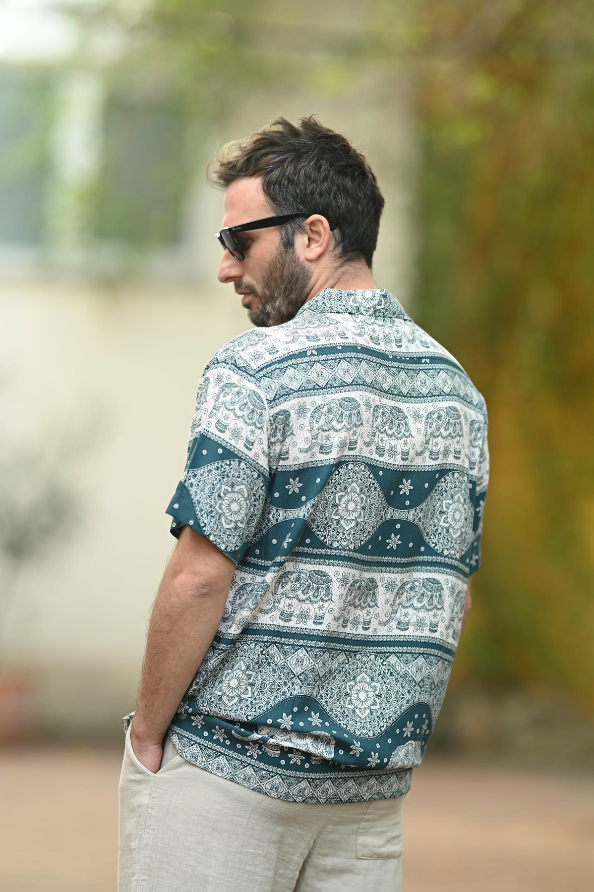 Blue Elephant Pattern Men's Shirt