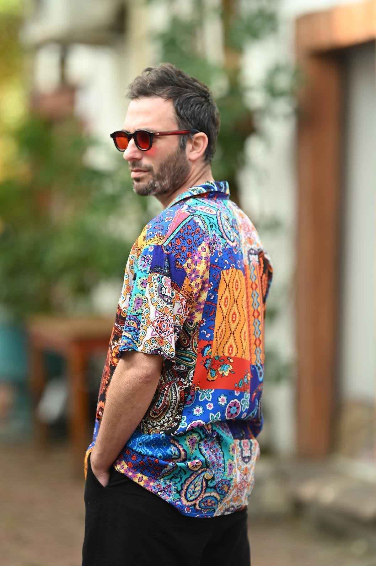 Colorful Patterned Short Sleeve Men's Shirt