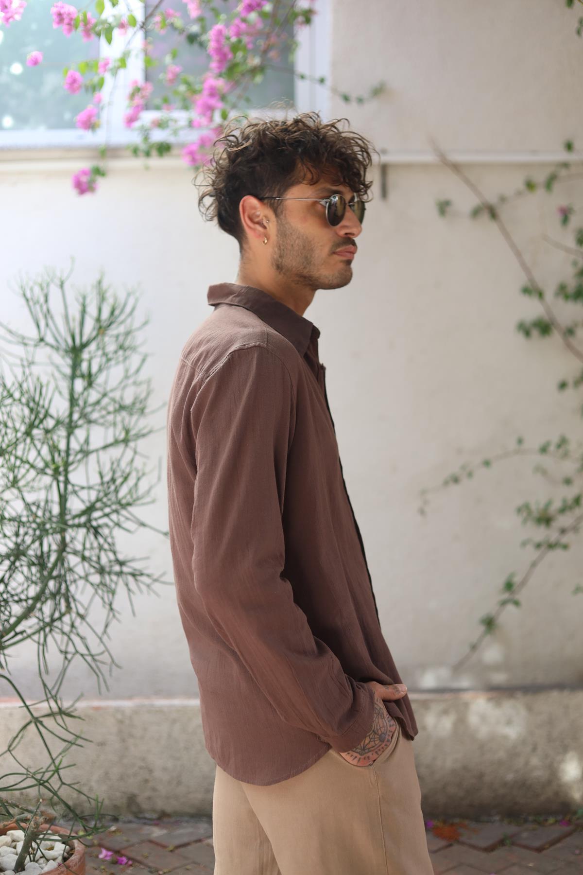 Brown Men's Thomas Shirt with Pocket Stitching