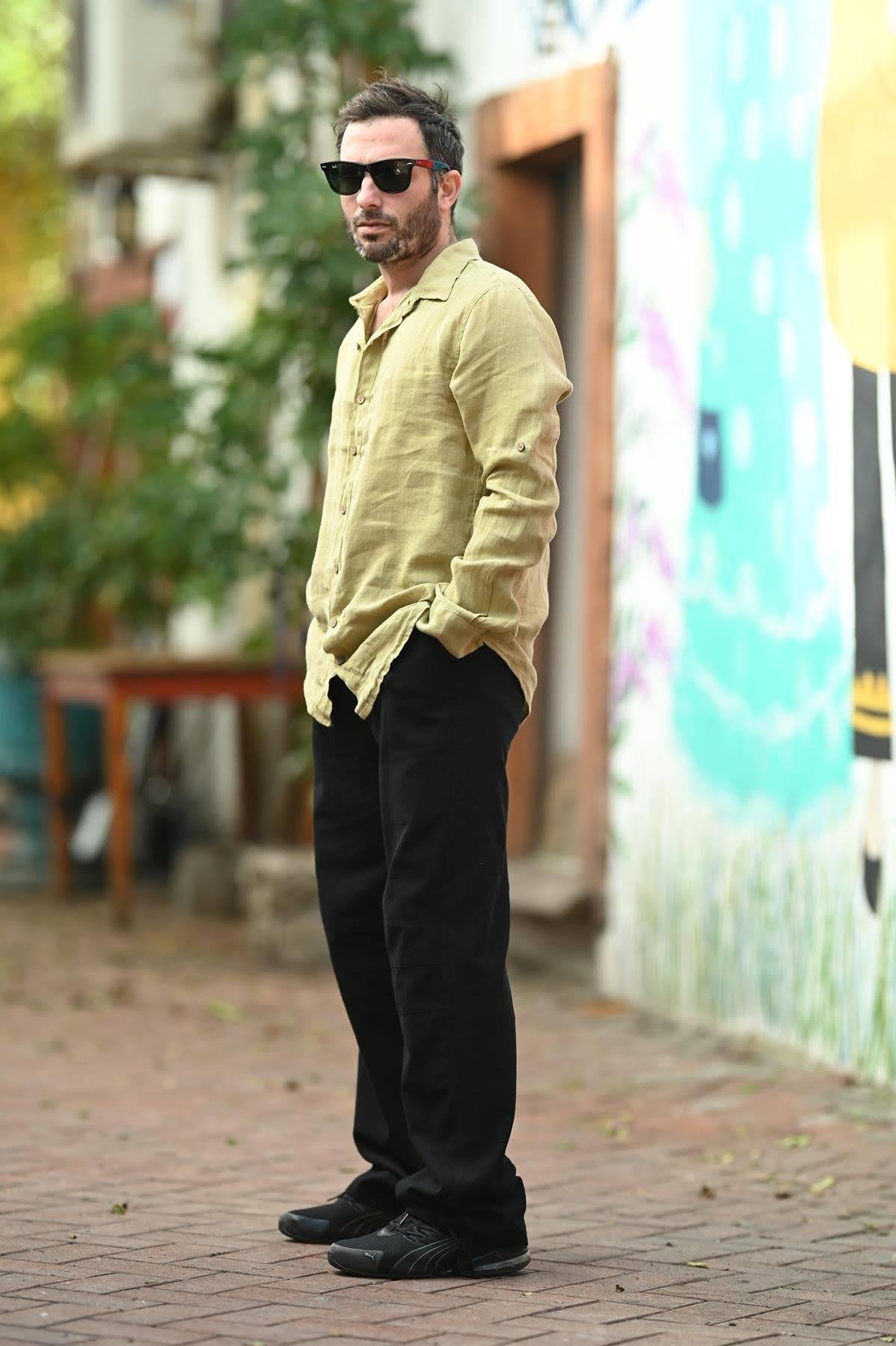 Light Khaki Linen Classic Men's Shirt