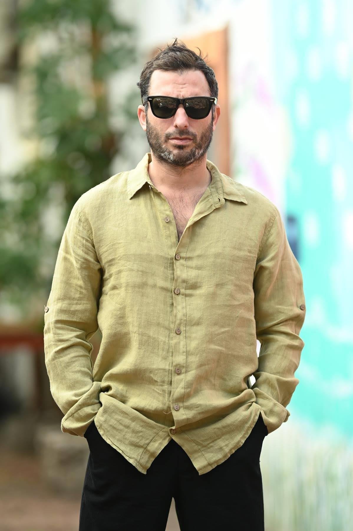 Light Khaki Linen Classic Men's Shirt