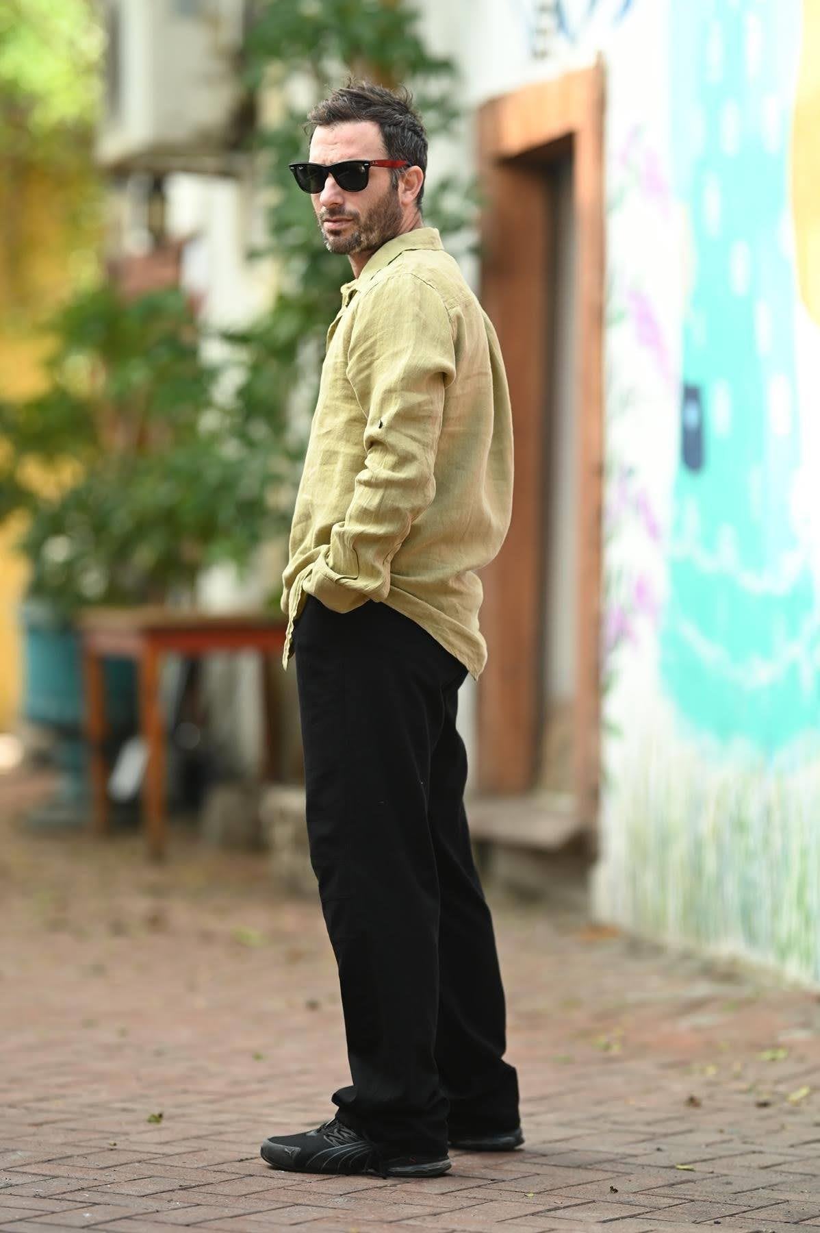 Light Khaki Linen Classic Men's Shirt