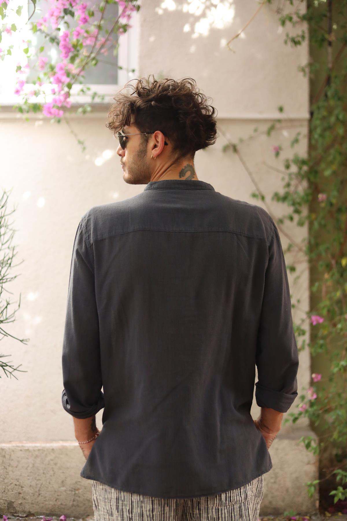 Anthracite Single Button Men's Shirt