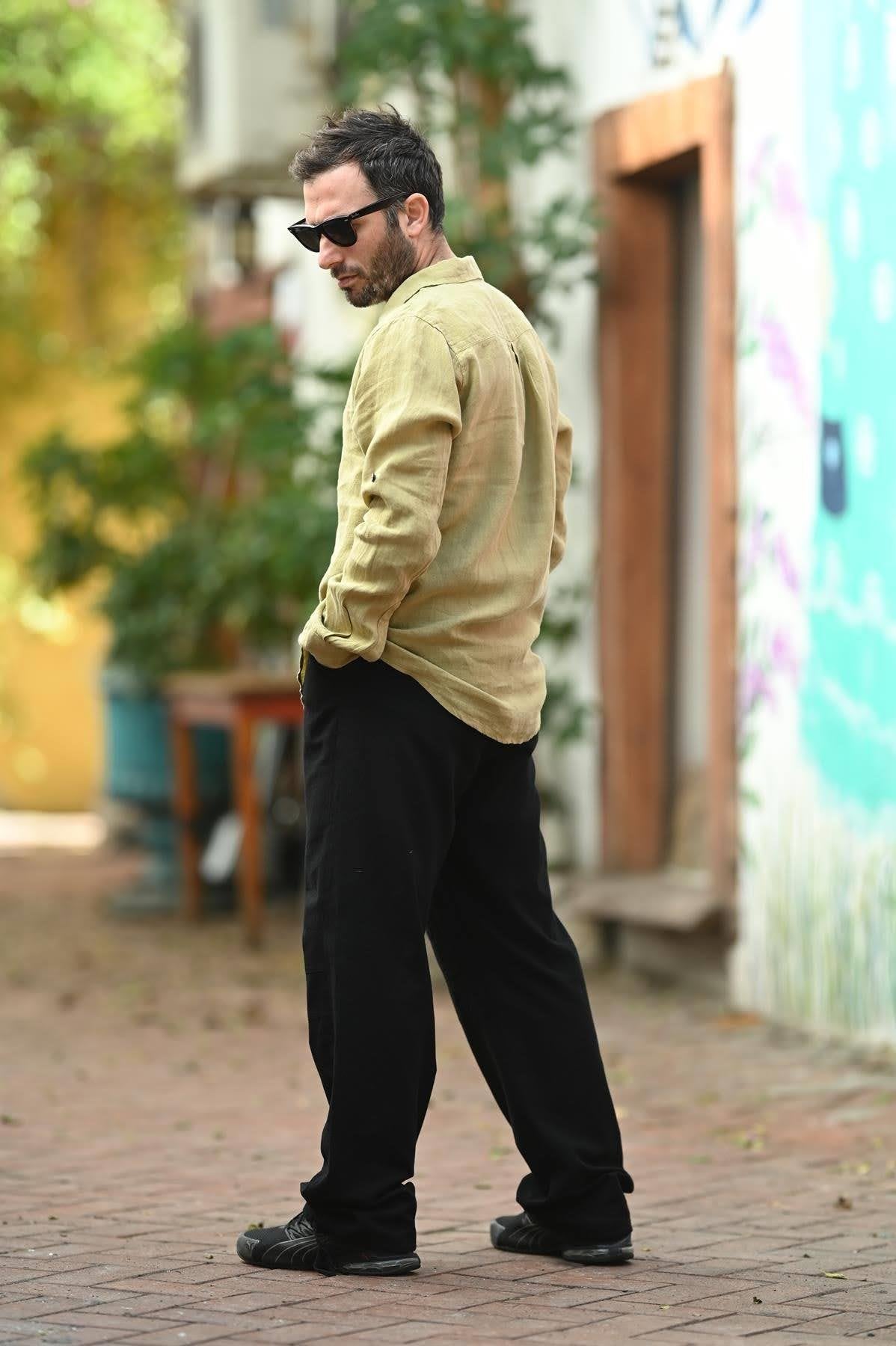 Light Khaki Linen Classic Men's Shirt