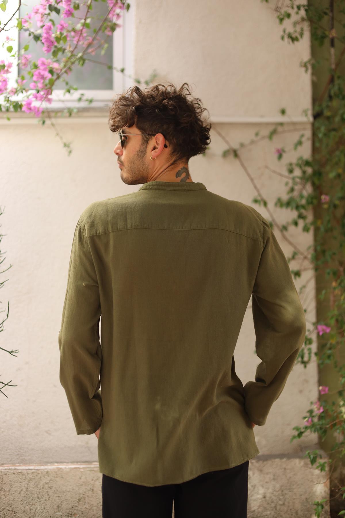 Khaki Single Button Men's Shirt