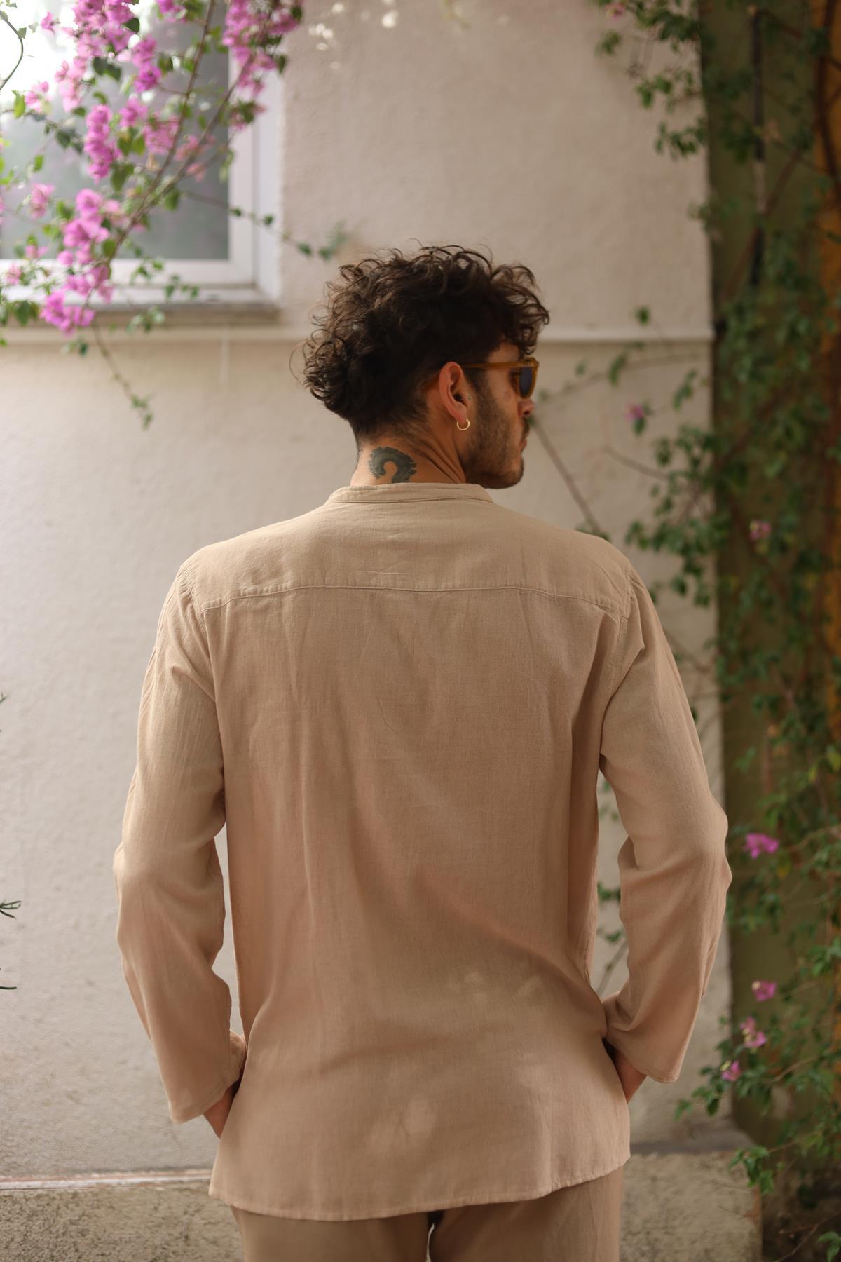 Beige Single Button Men's Shirt