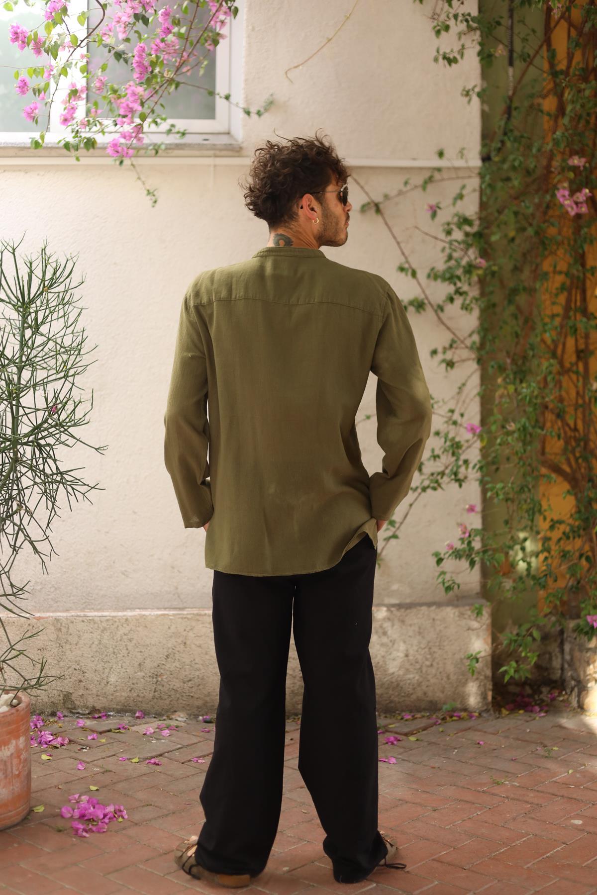 Khaki Single Button Men's Shirt