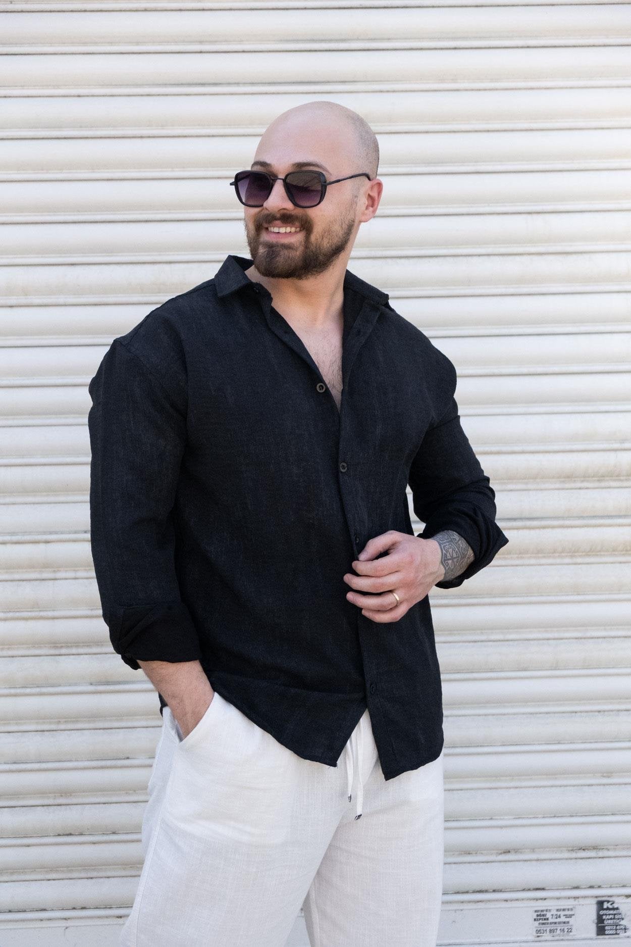 Trendy Acid Washed Linen Fabric Casual Shirt