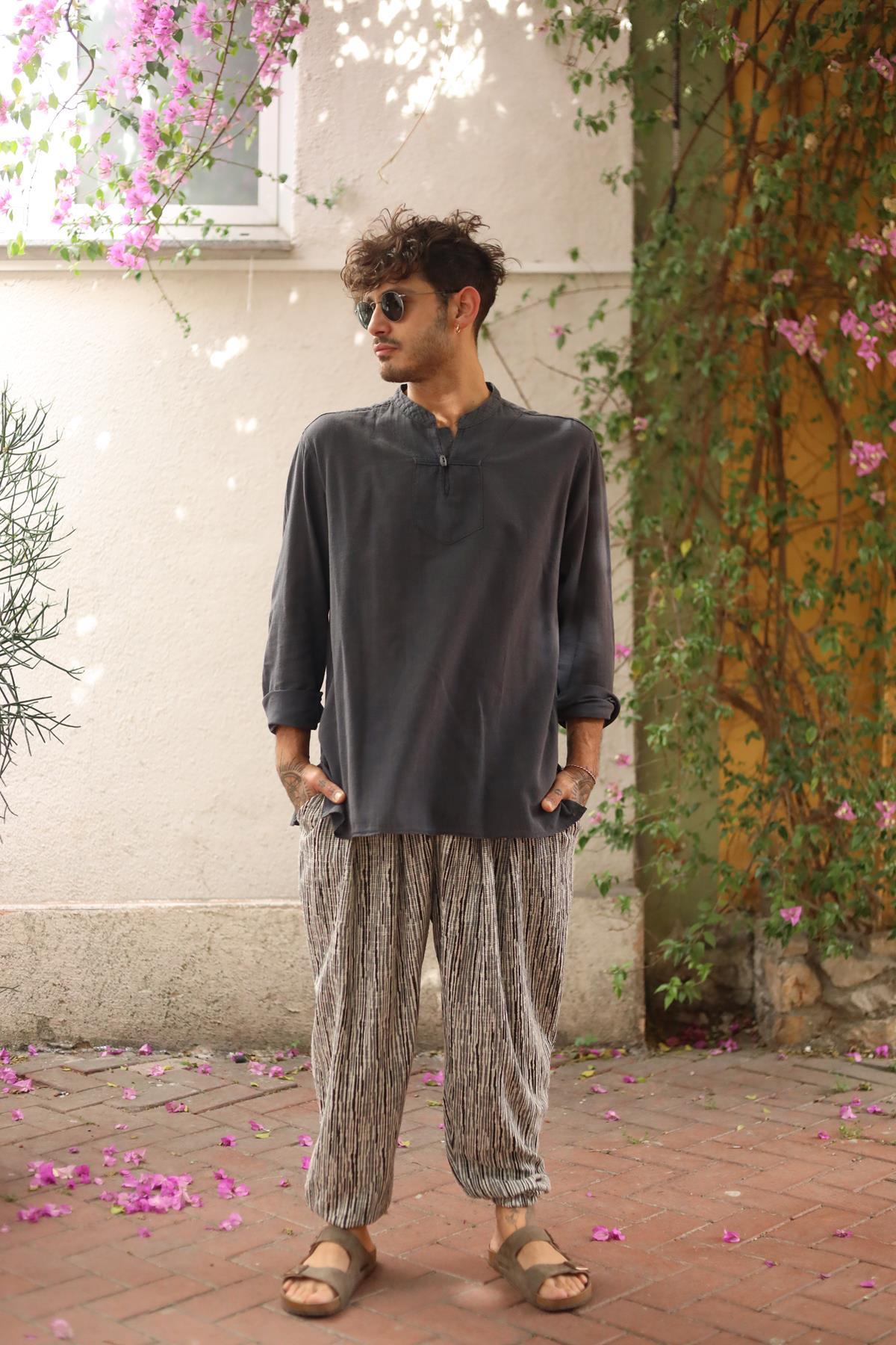 Anthracite Single Button Men's Shirt