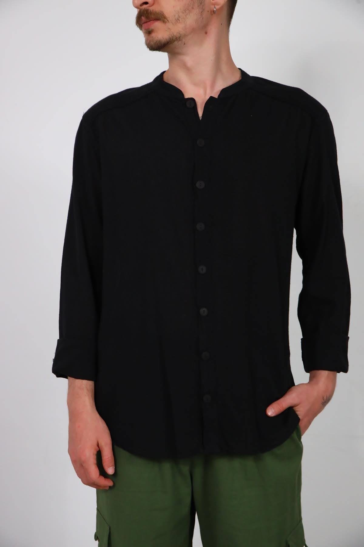 Black Mandarin Collar Berto Shirt