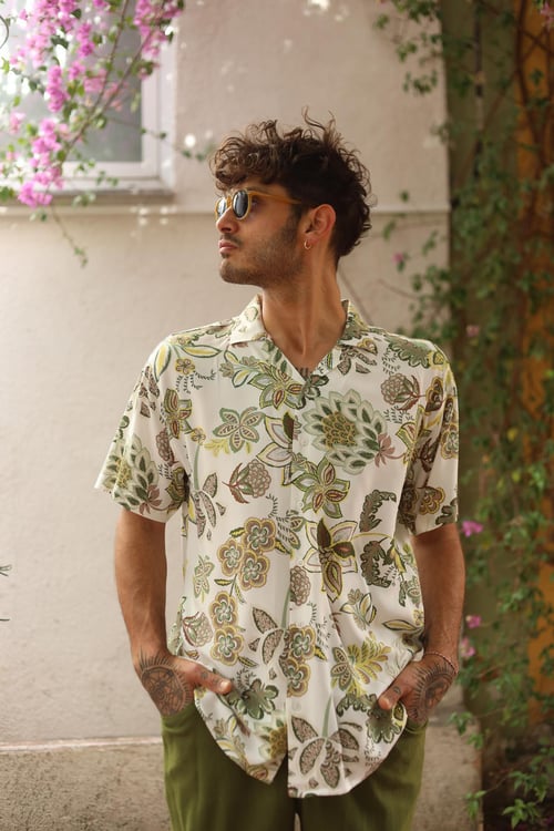 White Patterned Short Sleeve Men's Shirt